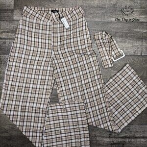 boohoo Bukle Belted Tapered Checked Wide Leg Trousers Size 6